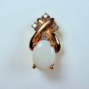 10K Solid Yellow Gold Alwand Vahan White Opal & Diamond VTG Pendant Necklace